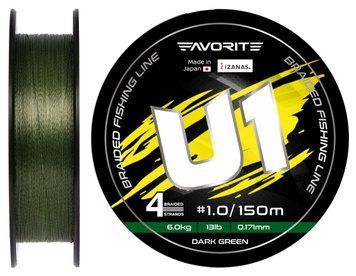 Шнур Favorite U1 PE 4x 150m (dark green) #1.0/0.171mm 13lb/6.0kg 1693.11.65 фото