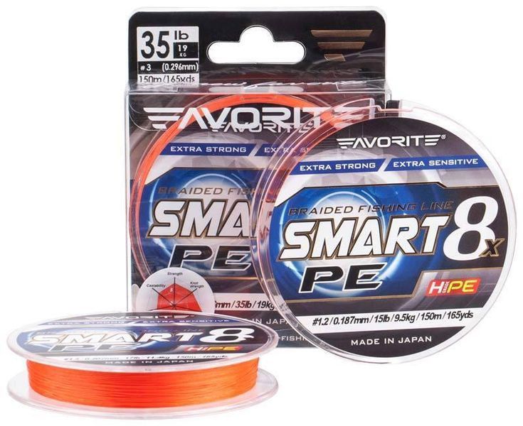 Шнур Favorite Smart PE 8x 150м (red orange) #0.8/0.153mm 10lb/6.8kg 1693.10.81 фото