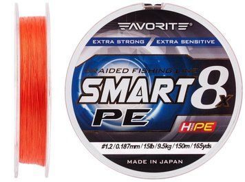 Шнур Favorite Smart PE 8x 150м (red orange) #1.2/0.187mm 15lb/9.5kg 1693.10.83 фото