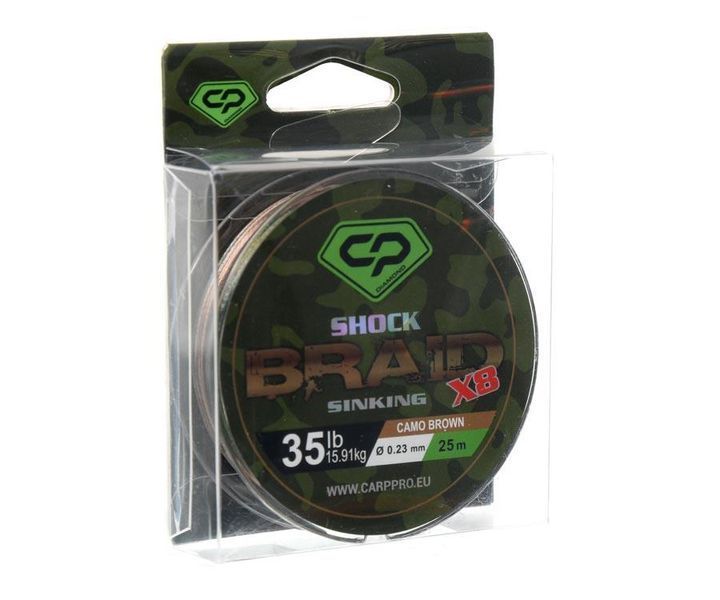 Шок-лідер Carp Pro Diamond Shock Braid PE X8 35lb 25м 0.23мм Camo Brown CP1635-8-25 фото