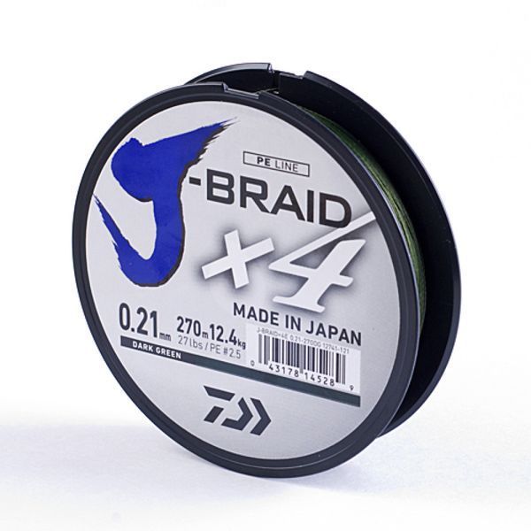 Шнур Daiwa J-Braid X4E 270m Dark Green 12.4kg 0.21mm #2.5 (12741-121) 12741-121 фото