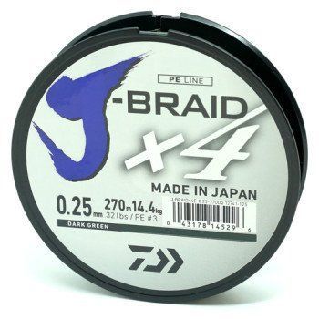 Шнур Daiwa J-Braid X4E 0,25mm 270m Dark Green (12741-125) 12741-125 фото