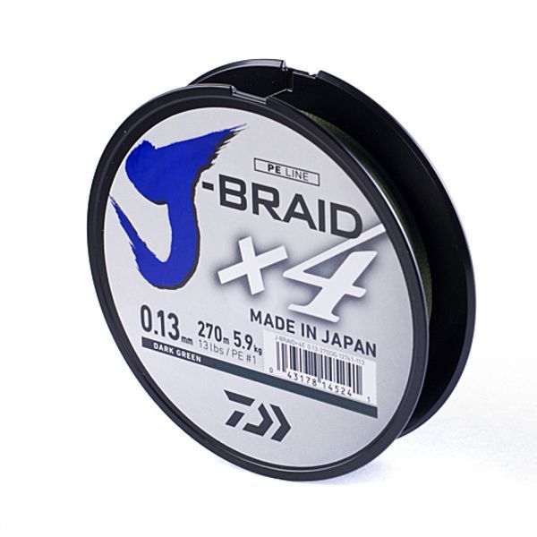 Шнур Daiwa J-Braid X4E 0,25mm 270m Dark Green (12741-125) 12741-125 фото
