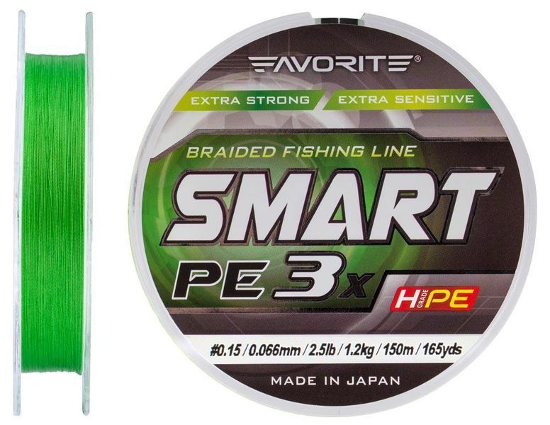 Шнур Favorite Smart PE 3x 150м (l.green) #0.15/0.066mm 2.5lb/1.2kg 1693.10.60 фото