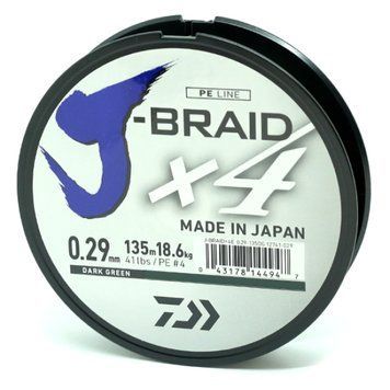 Шнур Daiwa J-Braid x4 0,29 мм 18,6 кг Dark Green 135м 12741-029 фото