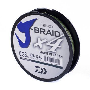 Шнур Daiwa J-Braid x4 0,33 мм 22,4 кг Dark Green 135м 12741-033 фото