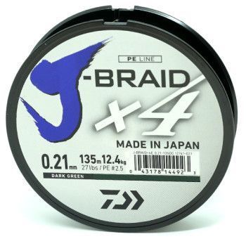 Шнур Daiwa J-Braid X4E 135m Dark Green 12.4kg 0.21mm #2.5 (12741-021) 12741-021 фото