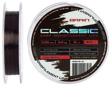 Леска Brain Classic Carp Line (dark brown) 300m 0.25mm 15lb 6.6kg 1858.81.01 фото