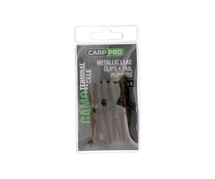 Безпечна кліпса з фіксатором Carp Pro Metallic Lead Clips + Tail Rubbers Camo CP6510C фото