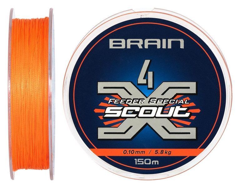 Шнур Brain Scout 4X 150m (fluoro Orange) 0.100mm 5.8kg 1858.55.34 фото