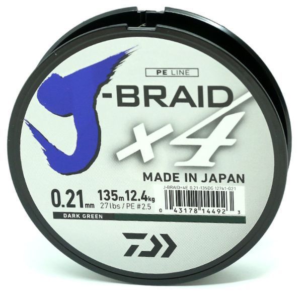 Шнур Daiwa J-Braid X4E 135m Dark Green 10.2kg 0.19mm #2.0 (12741-019) 12741-019 фото