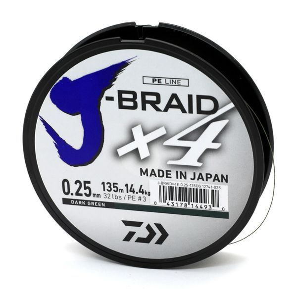 Шнур Daiwa J-Braid X4E 135m Dark Green 10.2kg 0.19mm #2.0 (12741-019) 12741-019 фото