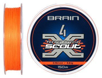 Шнур Brain Scout 4X 150m (fluoro Orange) 0.163mm 9.8kg 1858.55.37 фото