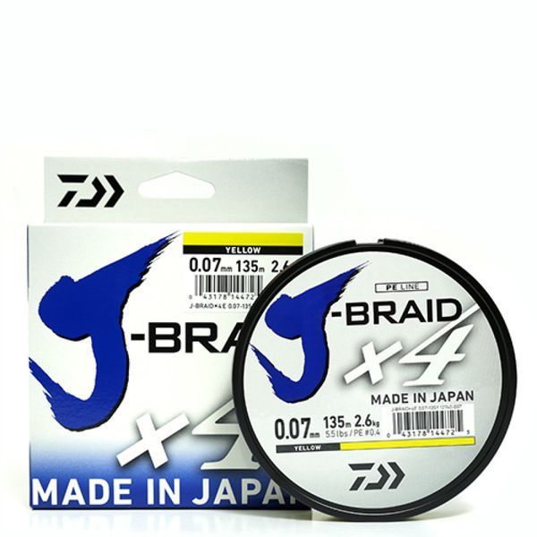 Шнур Daiwa J-Braid X4E 135m Yellow 2.6kg 0.07mm #0.4 (12740-007) 22.4, 5 12740-033 фото