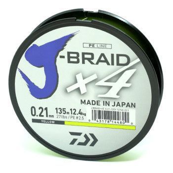 Шнур Daiwa J-Braid X4E 135m Yellow 12.4kg 0.21mm #2.5 (12740-021) 12740-021 фото