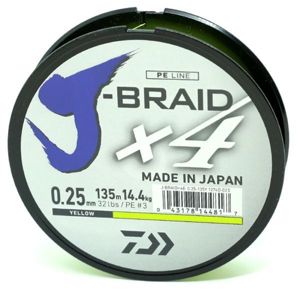 Шнур Daiwa J-Braid X4E 135m Yellow 12.4kg 0.21mm #2.5 (12740-021) 12740-021 фото