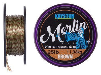 Повідковий матеріал Kryston Merlin Fast Sinking Supple Braid 20m 25lb к:gravel brown 8326.00.04 фото