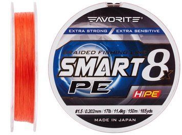 Шнур Favorite Smart PE 8x 150м (red orange) #1.5/0.202mm 17lb/11.4kg 1693.10.84 фото