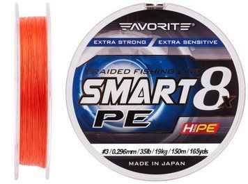 Шнур Favorite Smart PE 8x 150м (red orange) #3/0.296mm 35lb/19kg 1693.10.87 фото