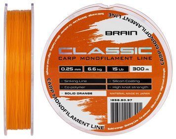 Леска Brain Classic Carp Line (solid orange) 300m 0.25mm 15lb 6.6kg 1858.80.97 фото