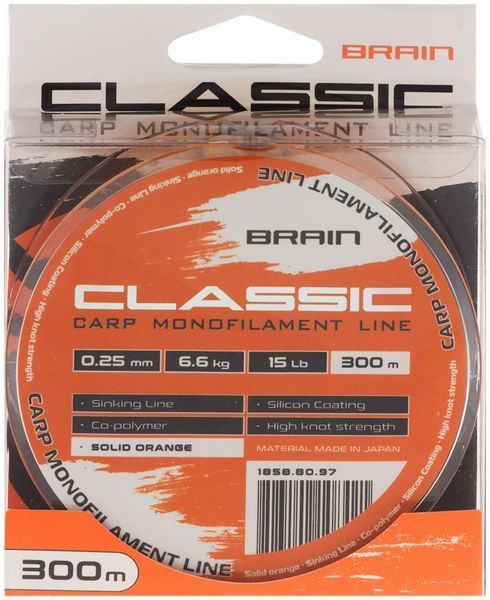 Леска Brain Classic Carp Line (solid orange) 300m 0.25mm 15lb 6.6kg 1858.80.97 фото