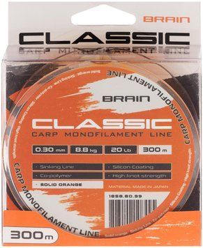 Леска Brain Classic Carp Line (solid orange) 300m 0.30mm 20lb 8.8kg 1858.80.99 фото