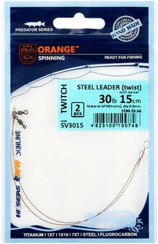 Повідець Ukrspin Orange Spinning сталь AFW з вертлюгом 17 см 9 кг (20lb)/0.3 мм (2шт/уп) 1590.03.67 фото