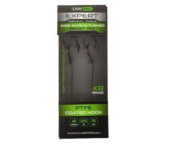 Готовий повідець Carp Pro Wide Gape In-Turned Ready Rig 15см Sinking Braid 25 lb x8 PTFE №4 CP258-WGIT042 фото