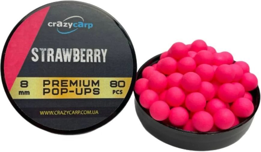 Бойлы Crazy Carp Premium Pop-Ups 8mm Strawberry (80шт/уп) 1350.00.06 фото